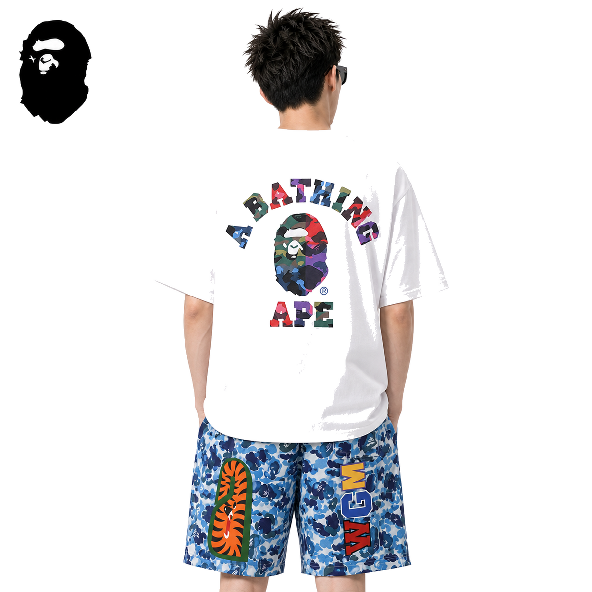 BAPE Multicolor Camo College Back Print Men's T-Shirt - White