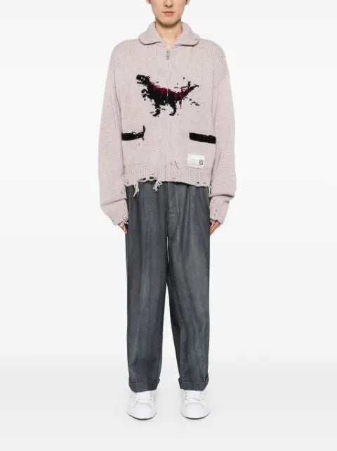 Maison MIHARA YASUHIRO Dinosaur-intarsia distressed cardigan