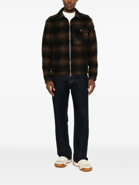 Moncler check jersey zip-up shirt