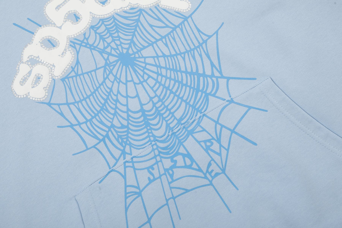 Sp5der Light Blue Spiderweb Hoodie & Sweatpants Matching Set