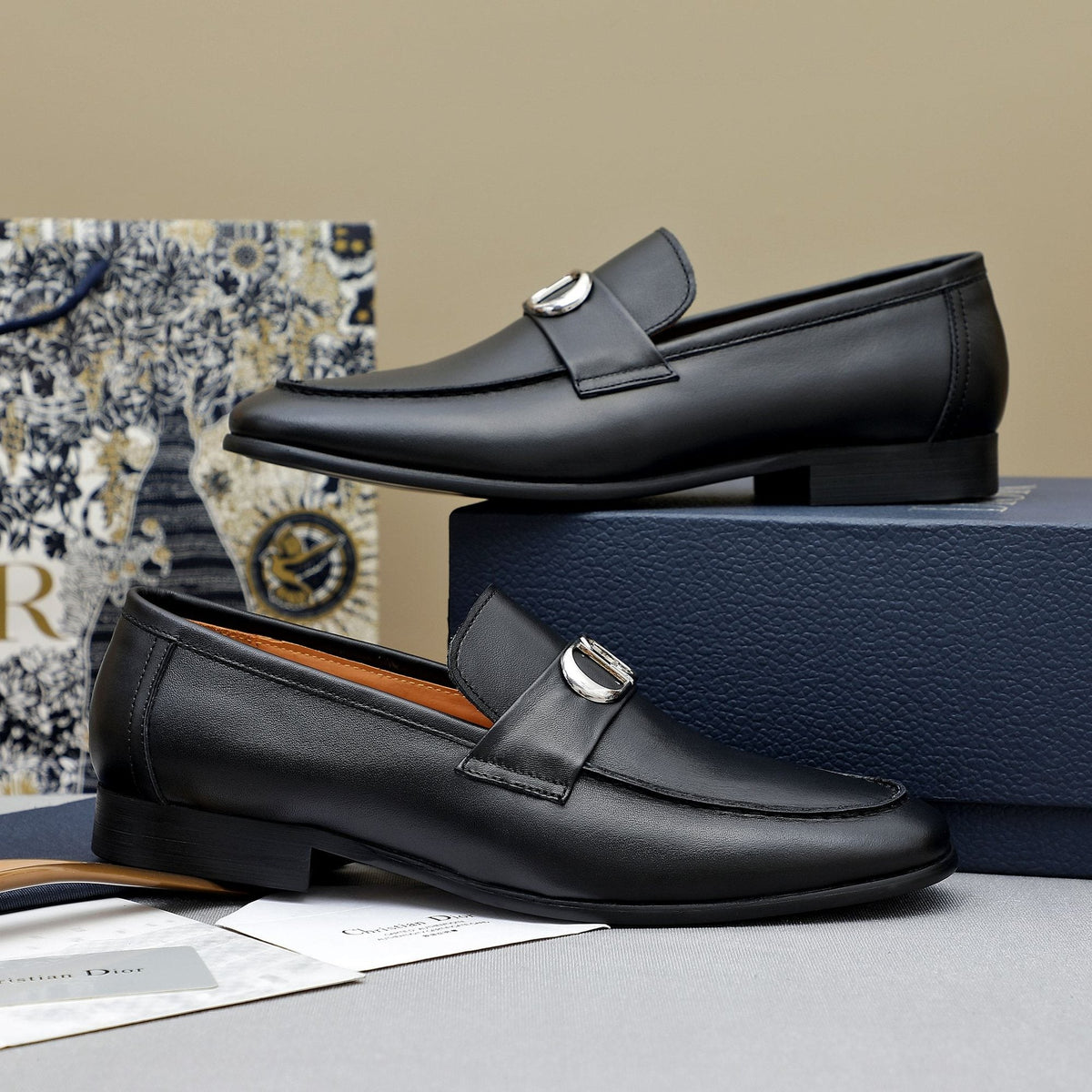 Dior Black Metal-Buckle Loafers