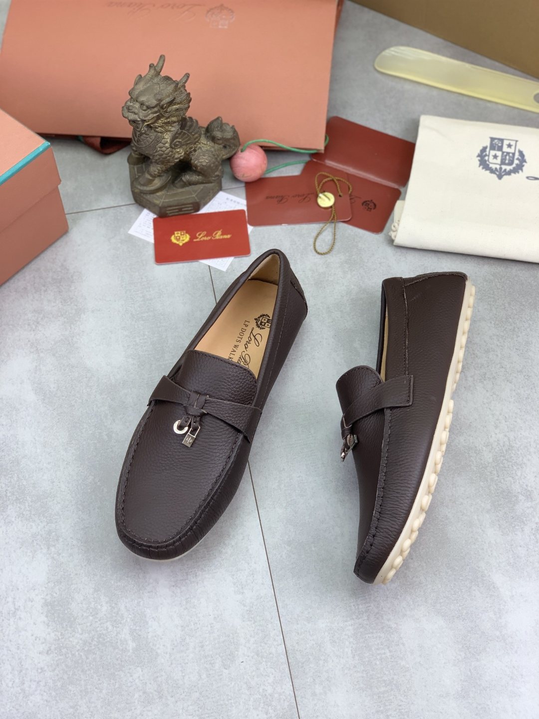 Loro Piana Dark Brown Metal-Bit Loafers