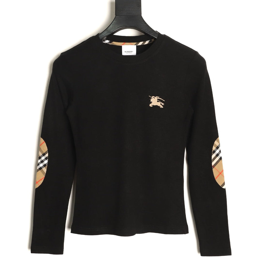 Burberry Equestrian-Detail Check Elbow-Patch Long-Sleeve Top - Black